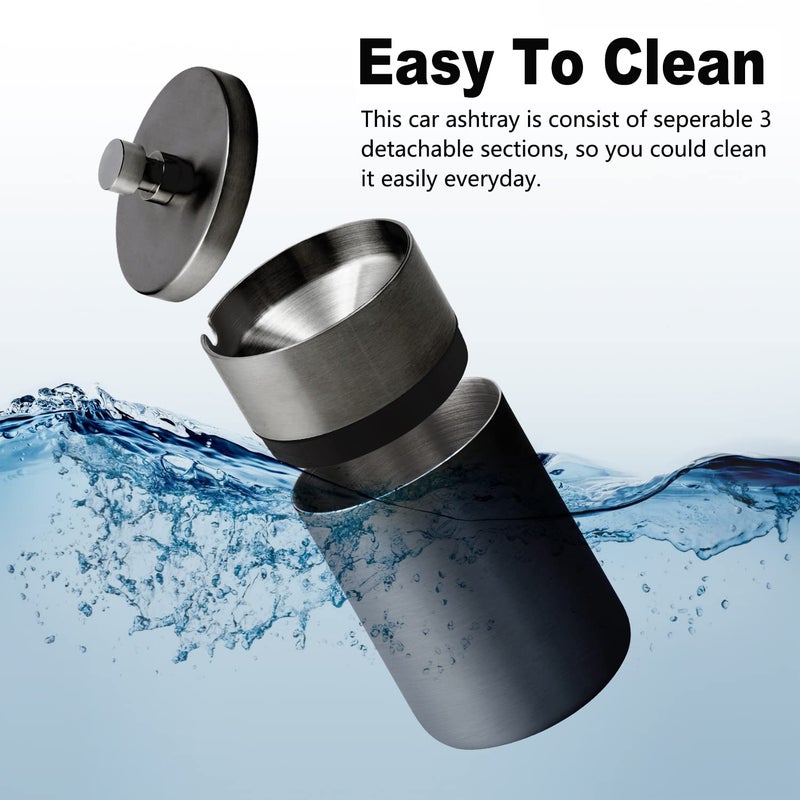 EOCICI Car Ashtray with Lid Smell Proof Stainless Steel Auto Ashtrays Portable Smokeless Detachable Windproof Extinguished Butt Bucket Ash Tray for Car Cup Holder (Black) - Image 3